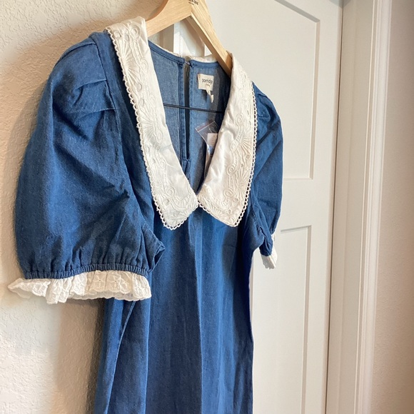 Anthropologie Short-Sleeve Collared Slim Midi Dress Porridge - Picture 6 of 13